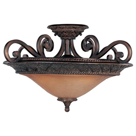 Maxim Three Light Oil Rubbed Bronze Screen Amber Glass Bowl Semi-Flush Mount 11241SAOI